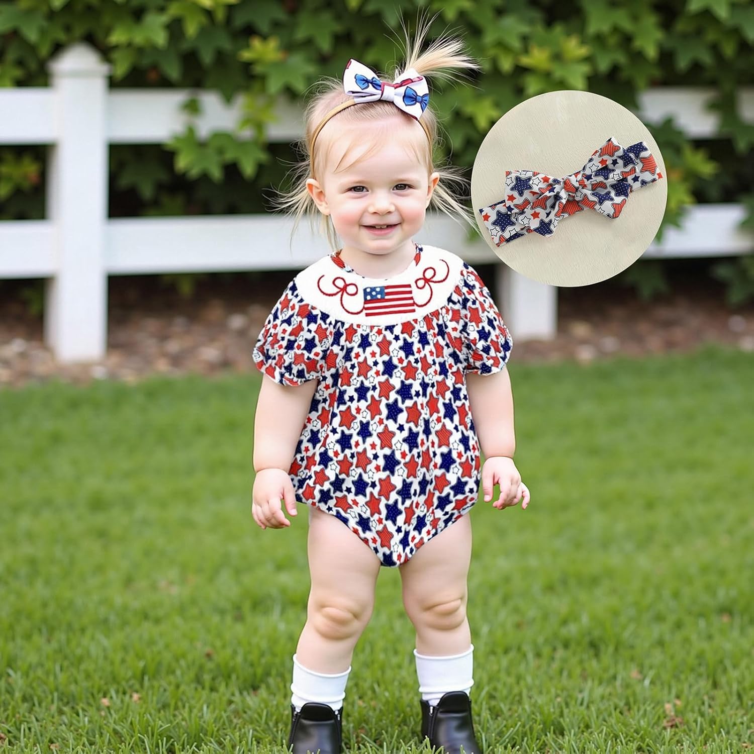 乳児 7月4日 アウトフィット 女の子 ベビー 独立記念日 アメリカ国旗 星 スモックロンパース 幼児 愛国的服