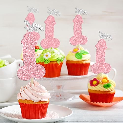 Miniatura 4 de 24 piezas de decoración de cupcakes para despedida de soltero con purpurina rosa, para despedida de soltera, decoración de pasteles para boda,
