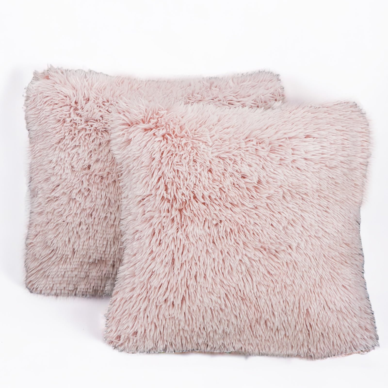 LSC 2 Pack Cushion Inserts 18” x 18” (45cm x 45cm) with Faux Fur Throw Cushion Cover Hollow Fibre Cushion Pads Bounce Back Square Cushion Inner for Sofa Bed Couch Scatter Cushions (BABY PINK)