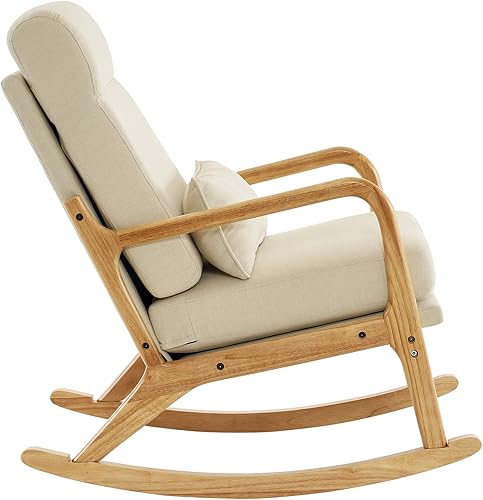 Miniatura 6 de Moderna mecedora deslizante, silla decorativa tapizada, mecedora para guardería y silla de lectura, silla mecedora con marco y patas de madera