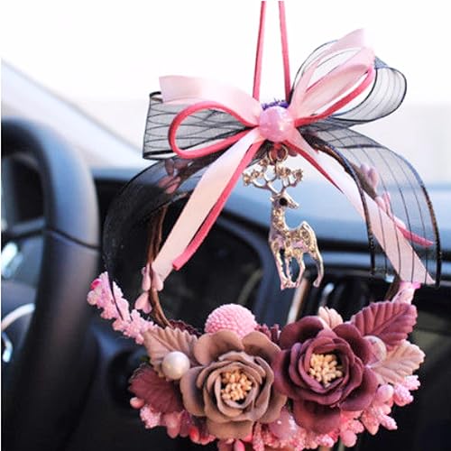 TEMI Guirnalda colgante de coche con espejo retrovisor curativo, colgante de coche de rosa, ángel y ciervo, decoración de boda, decoración de sala