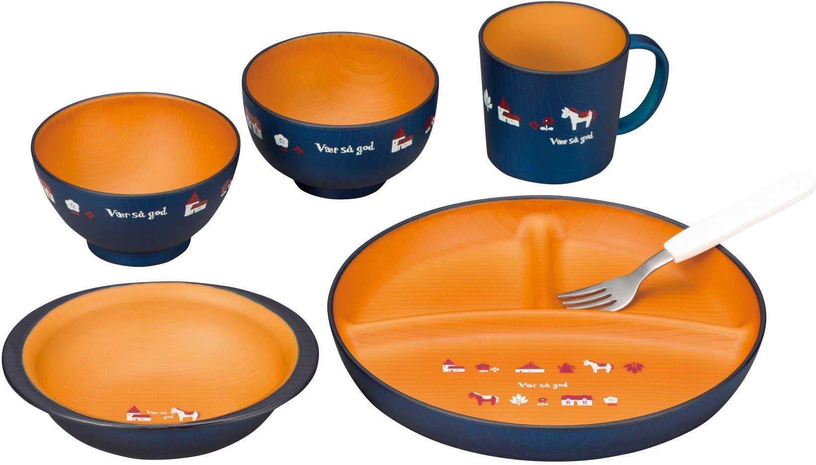 Amazon｜カノー 子ども用食器セット ネイビー 径21×2.5cm ノルディ