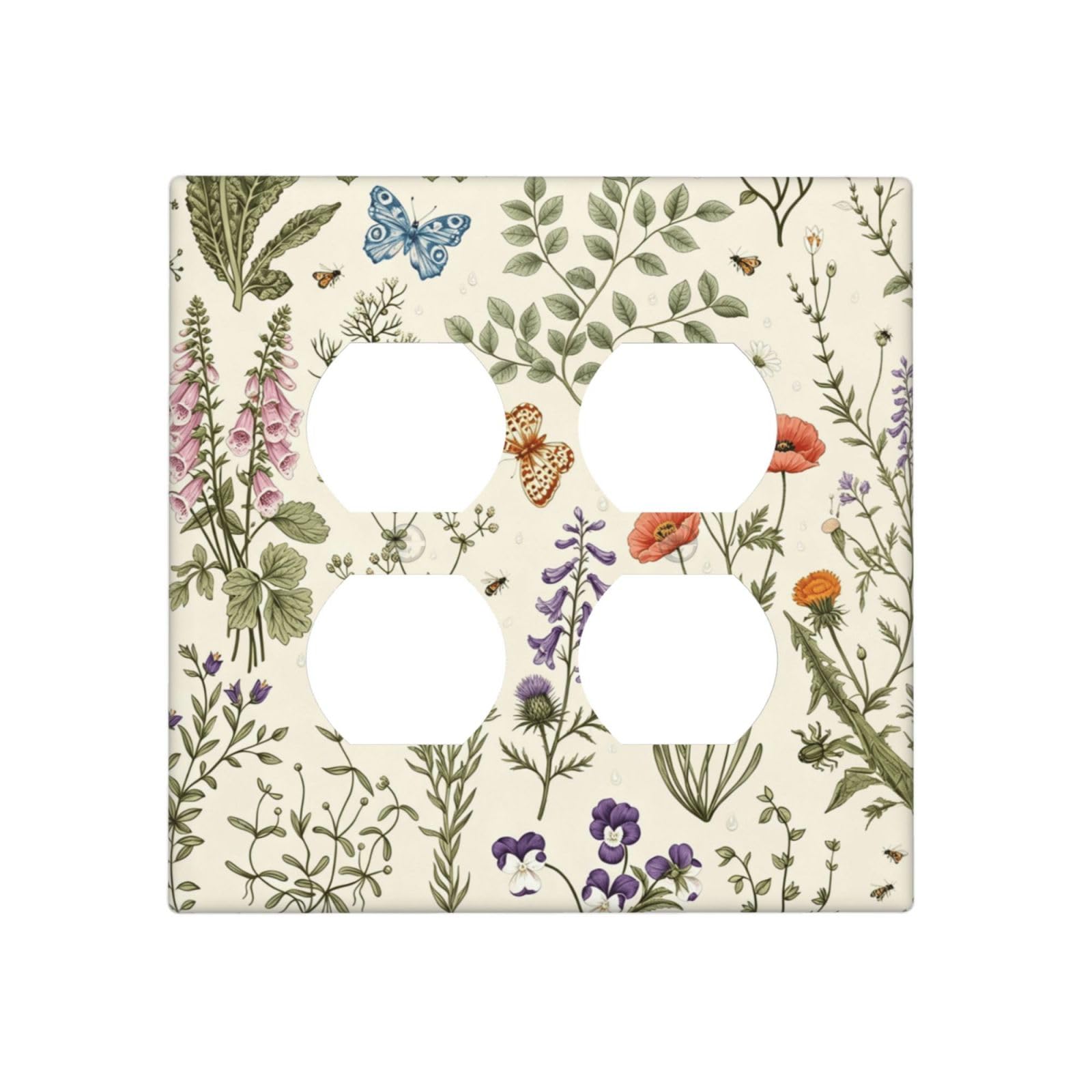 Dwbguo Decorative Outlet Covers Vintage Botanical Wildflower 2 Gang Wall Plate Double Duplex Receptacle Cottagecore Vintage Floral Light Switch Covers Switch Plate Cover Bedroom Bathroom Home Decor