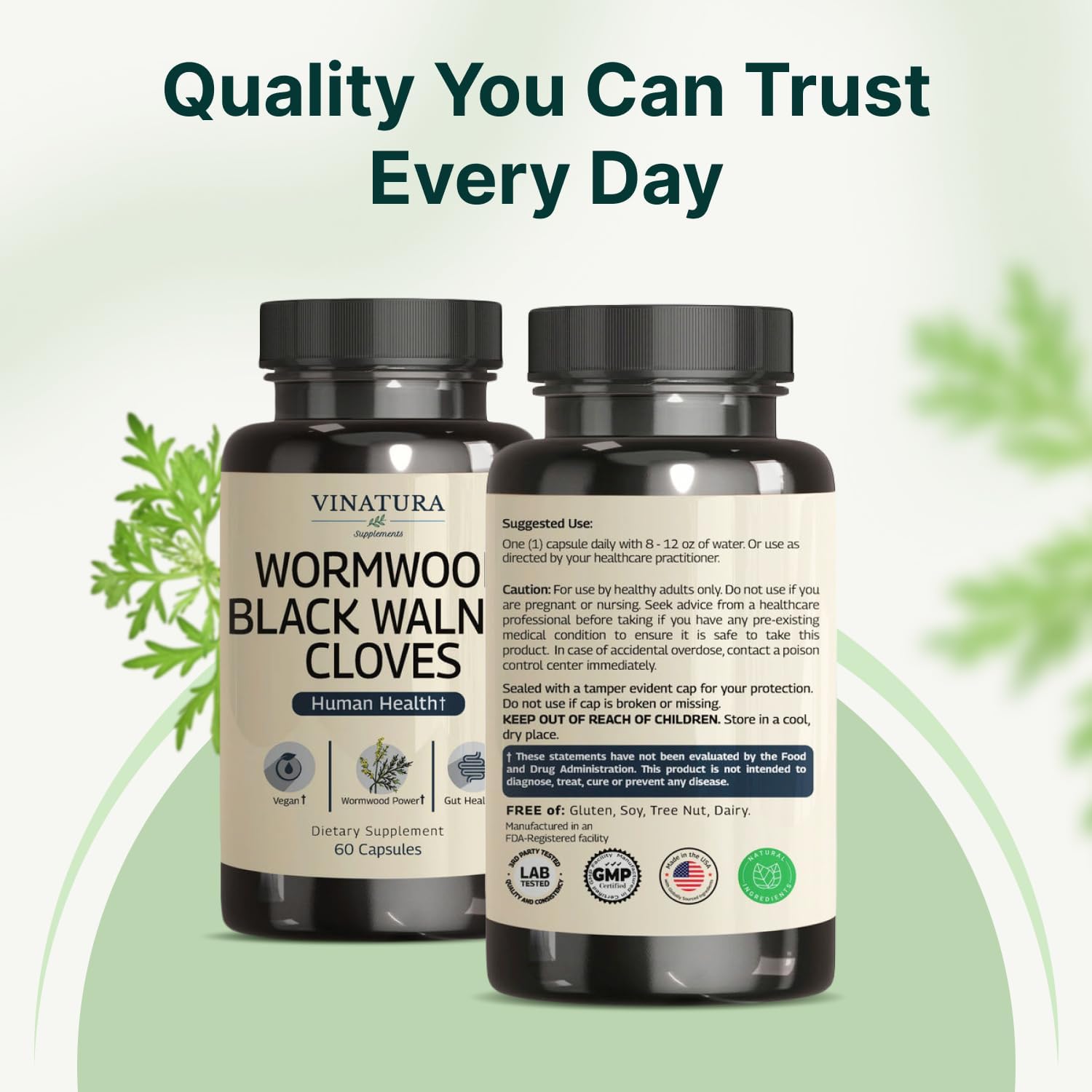 VINATURA Wormwood Black Walnut Clove Capsules - Cleanse, Detox, Intestinal Guard Formula Supplement for Humans, with Wormwood herb, Black Walnut Extract Combination, 60 Capsules - Image 8
