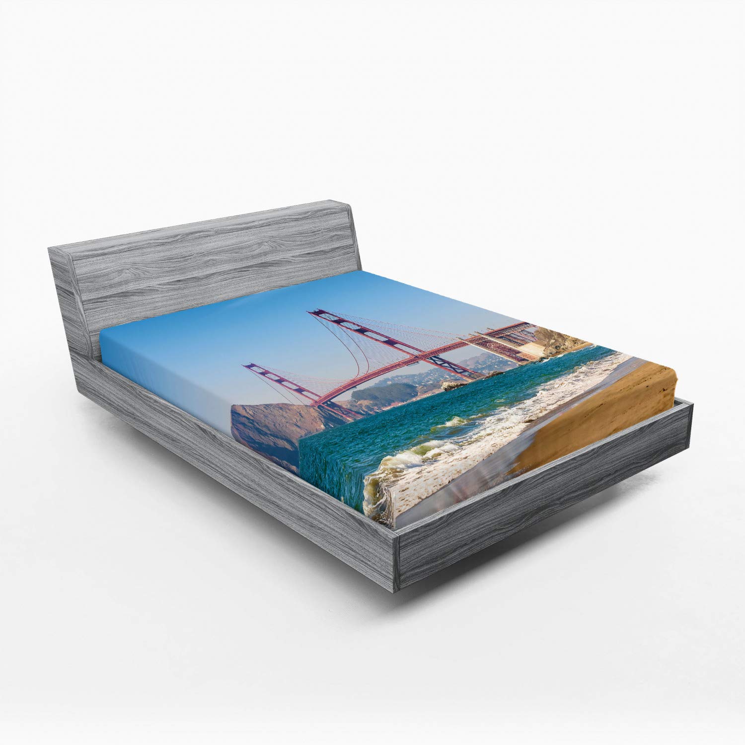 Ambesonne Beach 2 Pack Fitted Sheet, Coastline Seascape Ocean, Bed Cover All-Round Elastic Deep Pockets 2 Pieces, Package Contains 2 Queen Size Fitted Sheets, Blue Turquoise