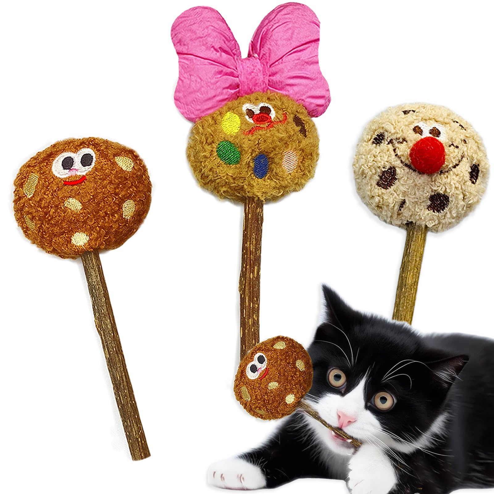ALTABOMBA Silvervine Sticks for Cats, Lollipops Catnip Toys & Cat Chew Toy for Teeth Cleaning, Cat Toys for Indoor Cats (3-Pcs)