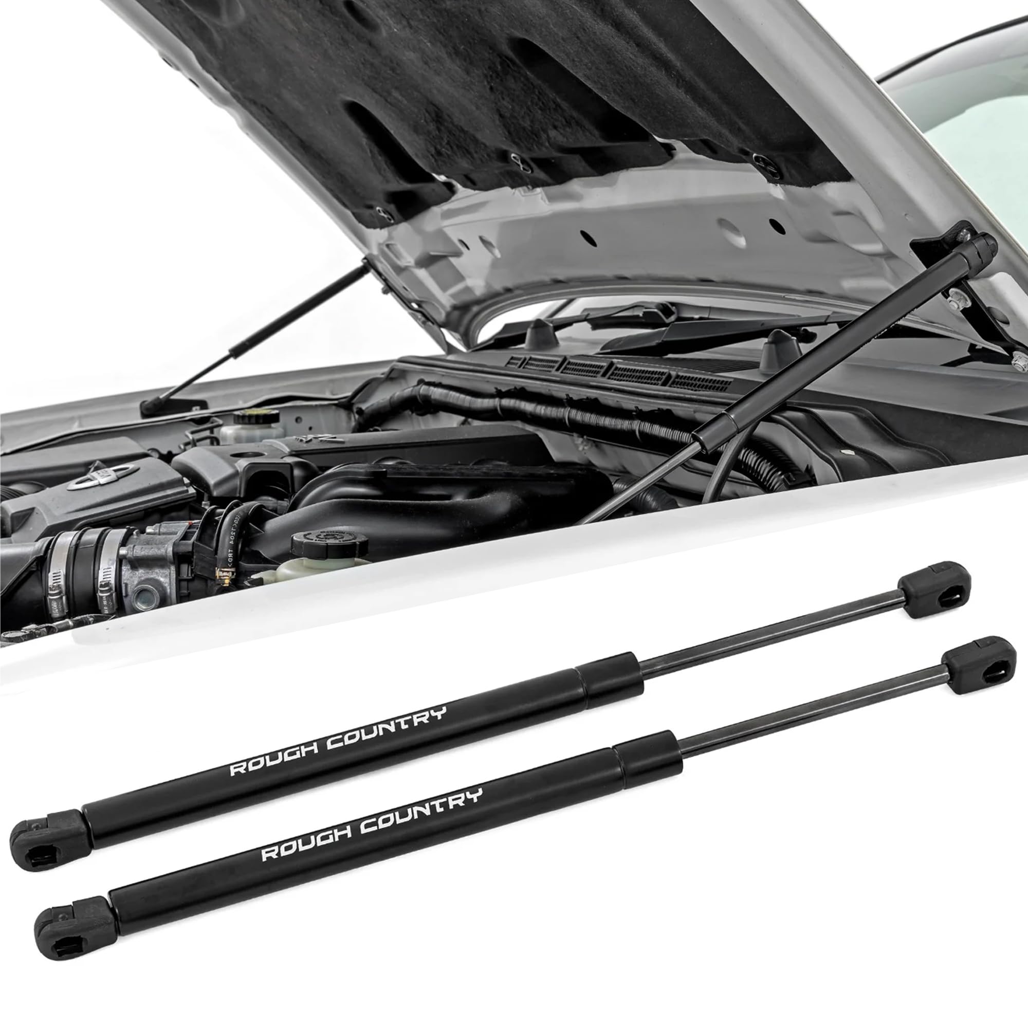 Rough Country Hydraulic Hood Assist for Nissan Frontier (2005-2021) - Hands-Free Lift, Easy Bolt-on Hood Struts (Pair)