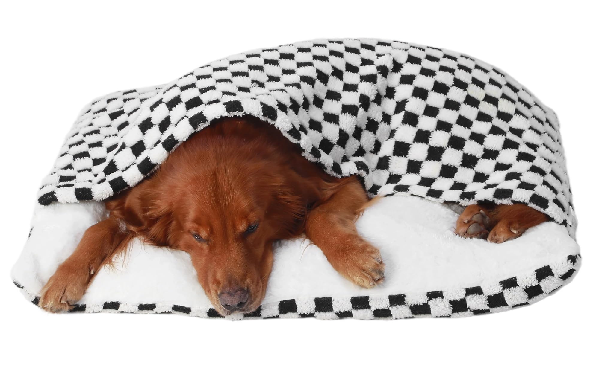 GZGLZDQ Warm Dog/Cat Sleeping Bag, Orthopedic Calming Hooded Dog Cave Bed, Soft Fuzzy Comfy Dog Bed Sofa for Small Medium Pet, with Removable Cover, Washable(Square Grid,50x40x18cm)