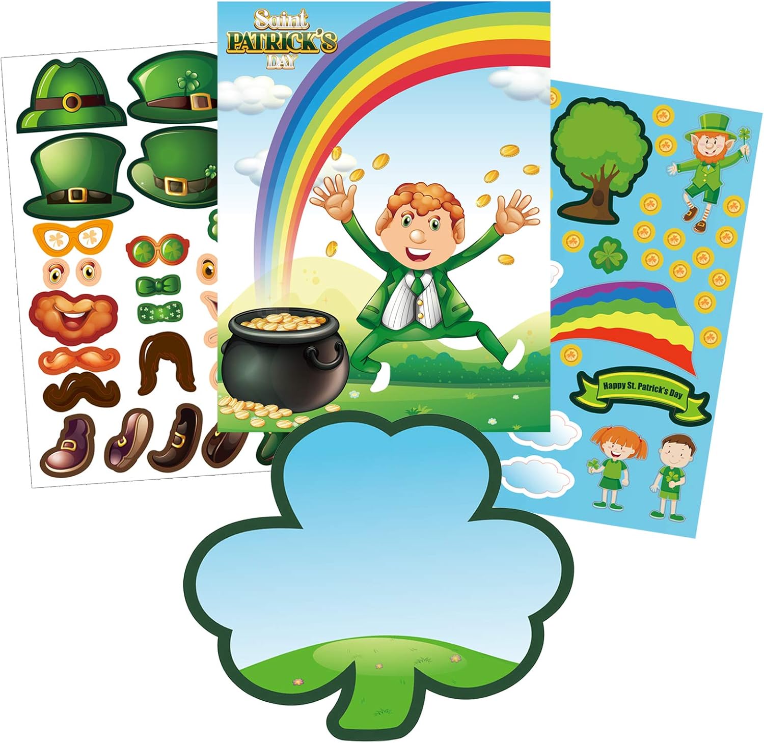 24PCS St. Patrick’s Day DIY Stickers for Kids - Shamrock Lucky Irish Leprechaun Party Games Favors Supplies - School Class Activity Crafts