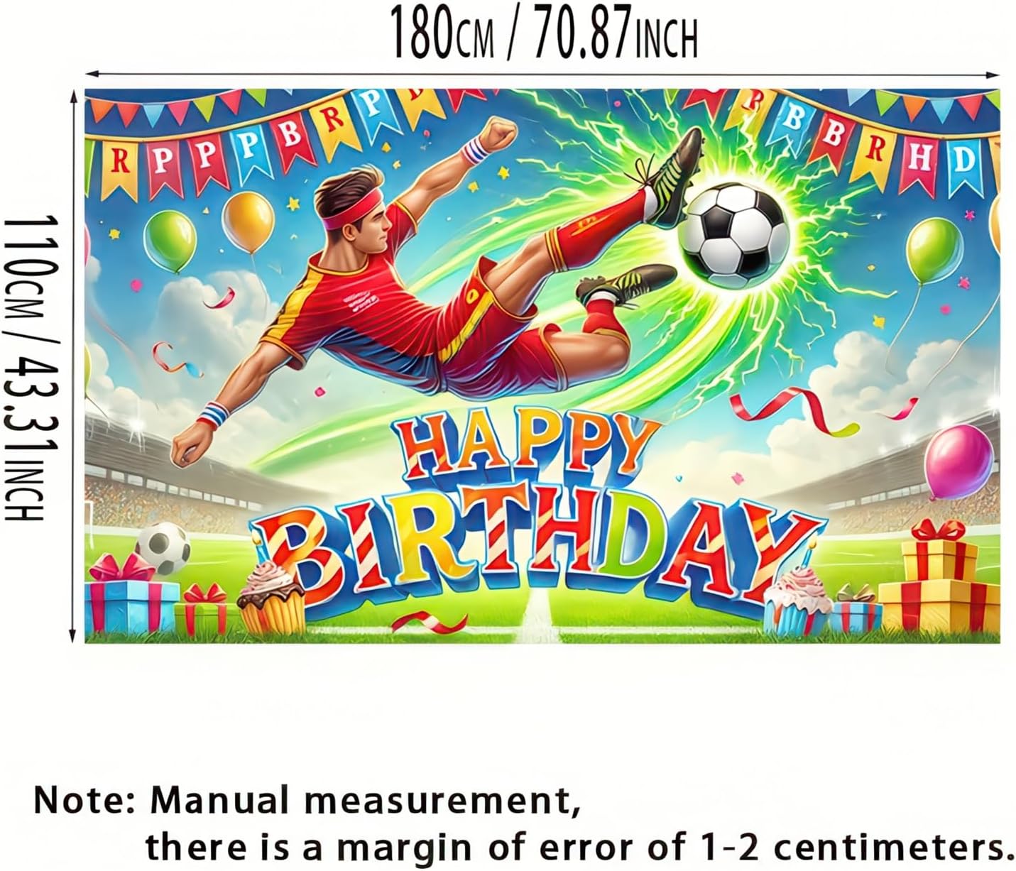 Happy Birthday Banner 71X43 Soccer Birthday Backdrop for Birthday Party Decorations Sports Photography Background for Boys Birthday Anniversary Party Supplies Photo Booths Studio Props - Image 5