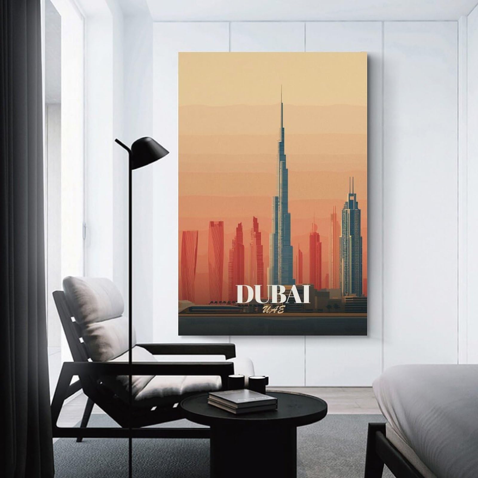 Junmoney Canvas Wall Decor Dubai UAE Skyline Art Print, 16x24inch(40x60cm), for Bedroom Decor, Cosy Corners Or Studios, Decorative Wall Art for Cosy Rooms