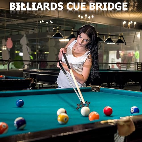 Miniatura 2 de Sumind Palo de puente retráctil para billar, puente de billar ajustable con cabeza extraíble, mango de madera y 5 ranuras de posición, accesorios