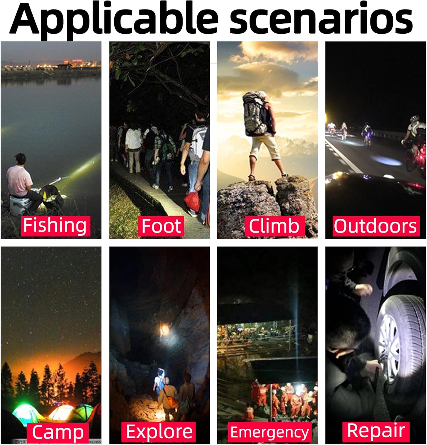 Solar powered Rechargeable Flashlight, LED Spotlight Side Floodlight, USB Output Can Charge Mobile Phones，Power Outage Emergency Light, Suitable For Outdoor Hurricanes, Fishing, Camping Lights