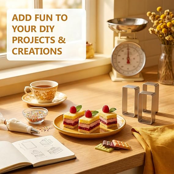 4 Pcs Rectangle Cookie Molds, Heavy Duty Steel Rectangle Biscuit Cutter Non-Stick Square Cookies Metal Moulds for Family Gatherings Baking