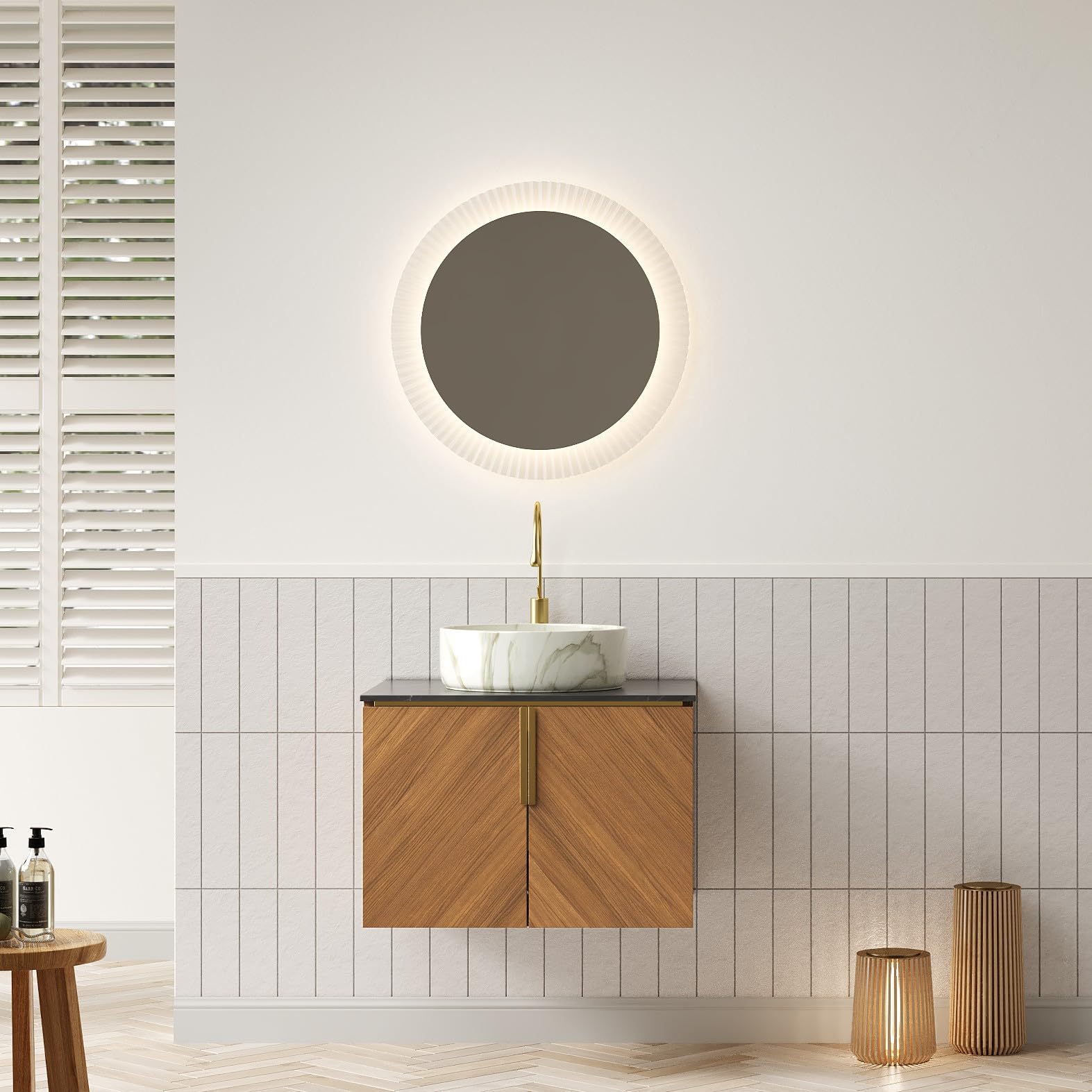 Lavabo de baño de piedra sinterizada con textura lujosa y lavabo suspendido premium de 61 cm