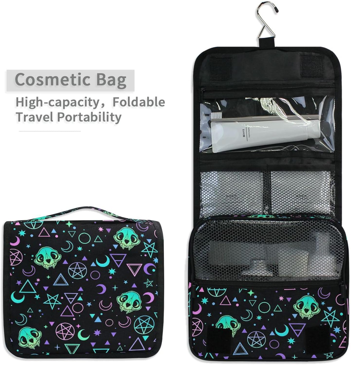 MNSRUU Hanging Toiletry Bag Magic Skulls Makeup Travel bag for Toiletries Portable Toiletry Organizer Bags Clear Toiletry Cosmetic Kit