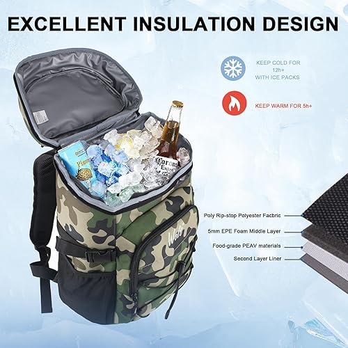 Miniatura 2 de WOLT Mochila enfriadora, 24 latas aisladas, a prueba de fugas, ligera y suave, enfriador de camping, enfriador de playa de gran capacidad, mochila