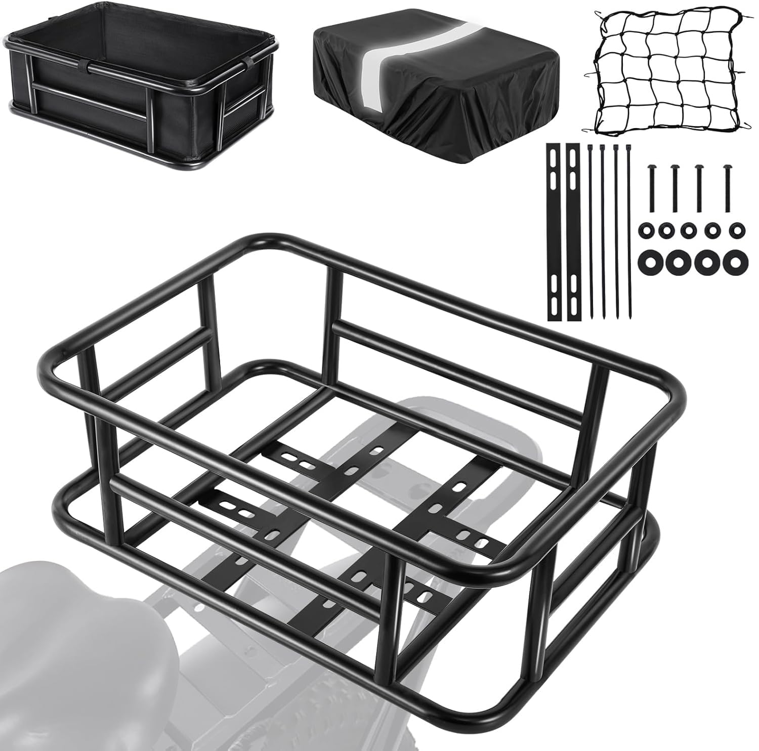 Cestino bicicletta posteriore, Grande cestino posteriore per bicicletta con fodera, Copertura impermeabile e Rete per Bagagli, 46×32×15 cm
