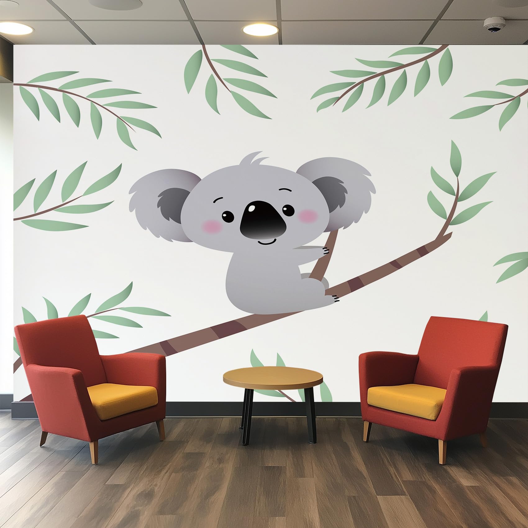 Papier peint panoramique koala mignon décoration murale chambre bébé fresque verte