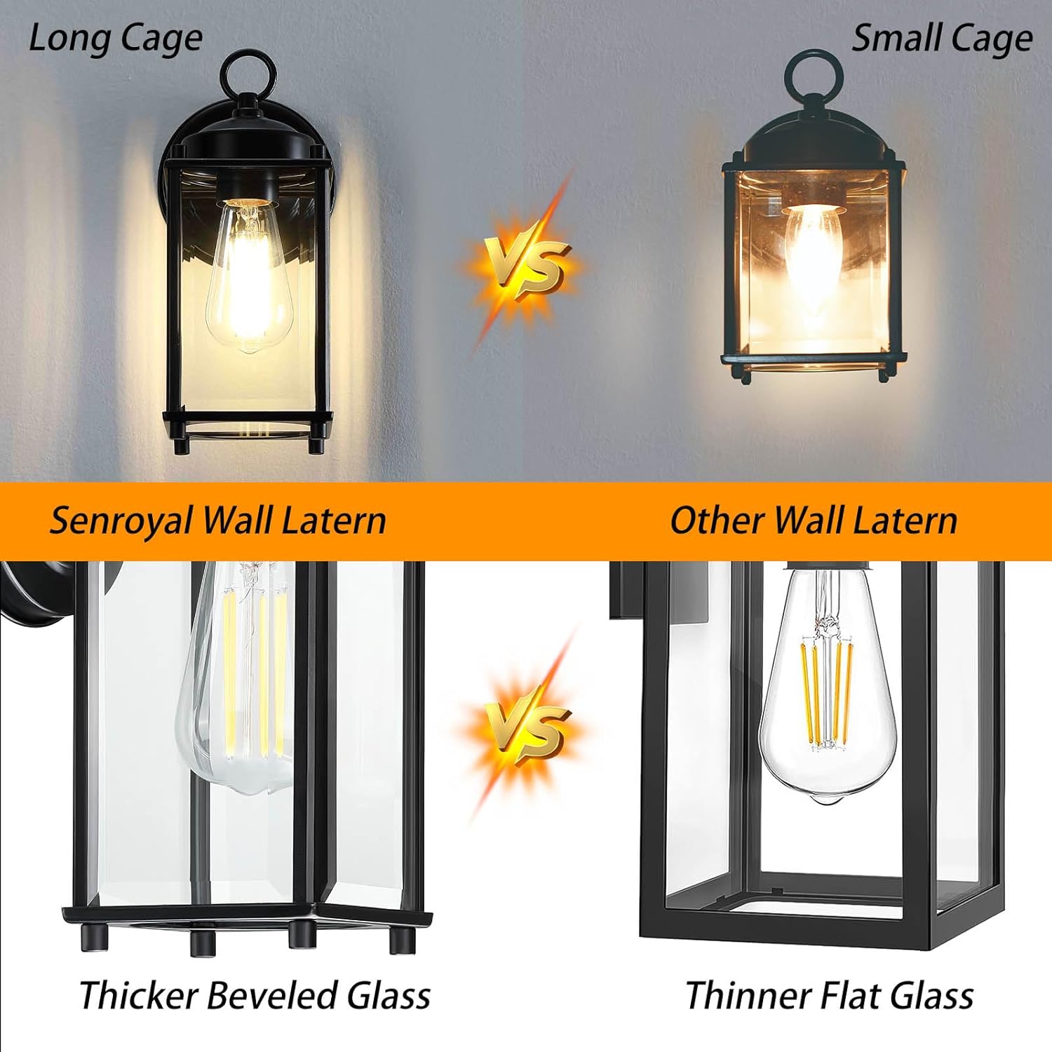 Outdoor Wall Light, Exterior Lighting Fixture Wall Lantern, Black Porch Light Fixture with Clear Beveled Glass, Outdoor Wall Sconce Waterproof Anti-Rust E26 Socket for Front Door, 2 Pack