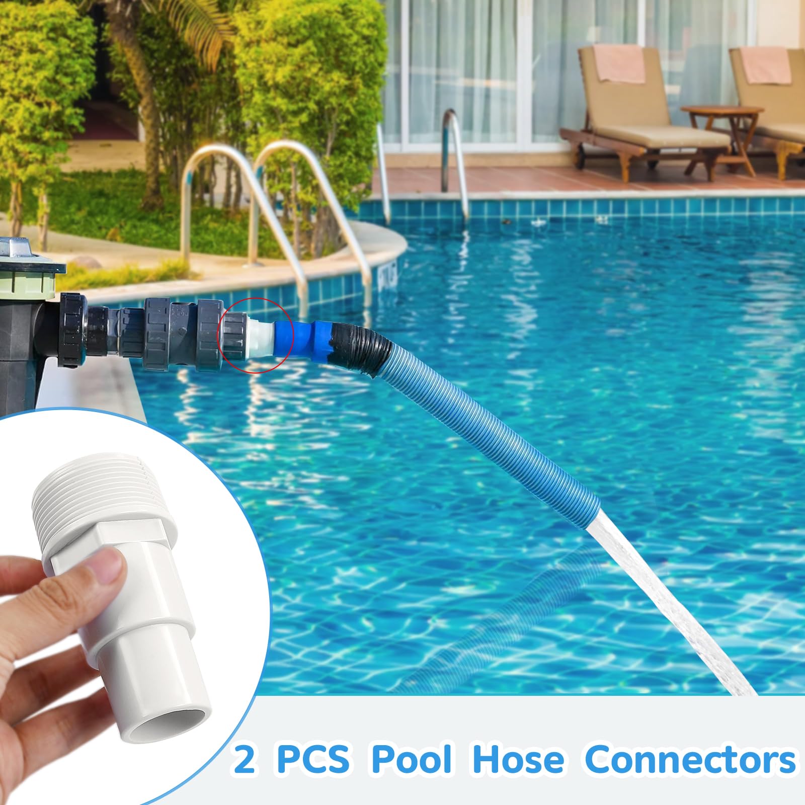 2 PCS Adattatore Tubo Piscina Ø 32/38 mm, Raccordo per Pompe con Attacchi Filettati da 1,5"
