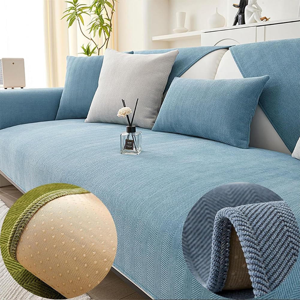 Housse de canapé anti-rayures en chenille chevron protectrice et amusante beige café 90x160cm