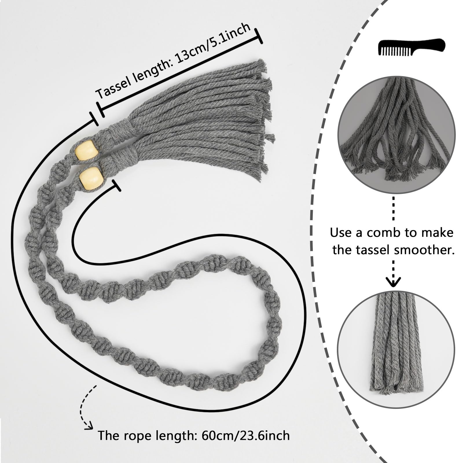 Pretty Jolly 2 Pack Natural Cotton Rope Curtain Tiebacks Boho Rustic Style Decorative Drape Tie Backs Spiral Braided Rope Curtain Holdbacks for Thin or Thick Home Office Window Draperies (Dark Grey) - Image 4