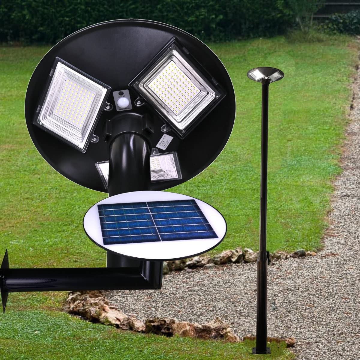 Jandei - Farola Solar LED 1500 Lúmenes, para Exterior IP65, Batería 12.000 mAH, Mando Incluidos, Sensor de Movimiento 6-8m, Iluminación Blanco Neutr 4200K, Parque, Jardín, Patio, Calles