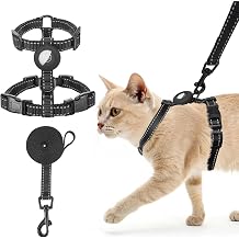 SCENEREAL Cat Harness and Leash Set Escape Proof with Airtag Holder, Reflective Pet Harnesses for Walking, Adjustable Soft Kitty Vest Outdoor Indoor, Cute Travel Boys Girls Small Large Cats, Black