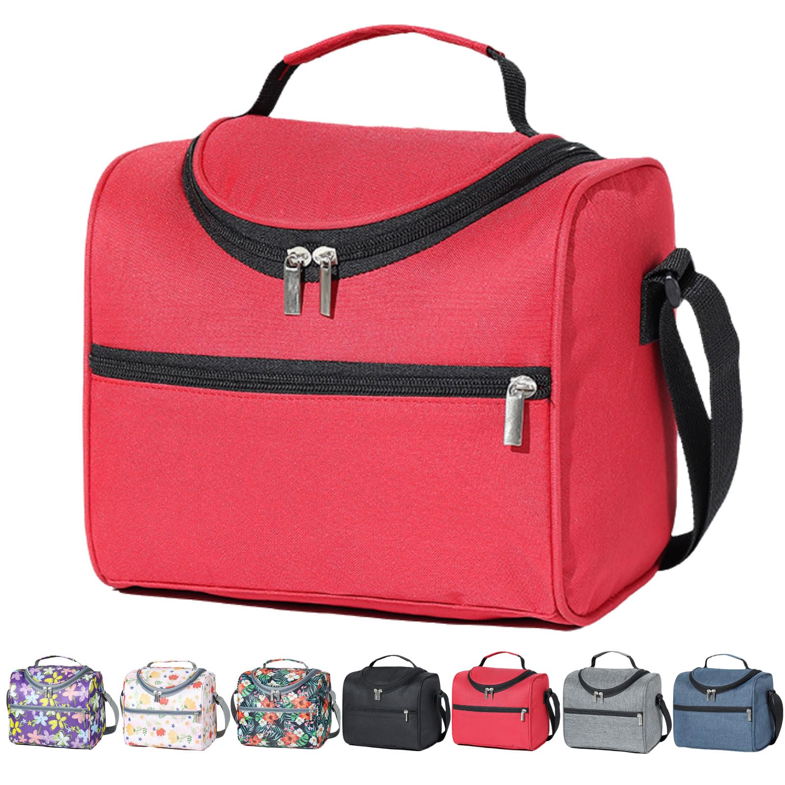 Insulated Lunch Bag with 3-Layer Insulation, Oxford Fabric Lunch Box with Shoulder Strap, Multi-Compartment Storage (Red)