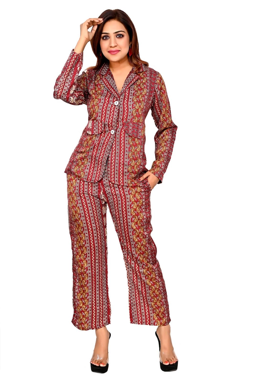 fellamo Girls/Women Fashion Trendy Latest Multi-Print Full Sleeves Polycotton Blazer with trouser-115 (2pcs Set)-picture-49