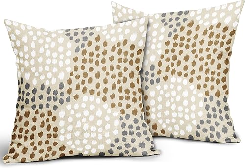 Miniatura 2 de Juego de 2 fundas de almohada de color marrón y blanco de 18 x 18 pulgadas, fundas de almohada bohemias de lunares grises con estampado moderno y