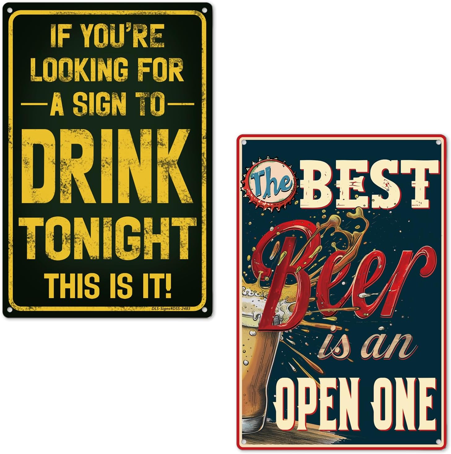 1+1Pack Man Cave Decor Bar Sign Bundle, 12×8 IN Funny Vintage Metal Bar Decor for Home Bar Wall Man Cave Garage Basement Stuff, DLS-2347 & DLS-2483