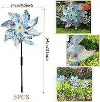 Vista 2 de Paquete de 5 molinetes para patio y jardín, molinetes reflectantes para disuasión de aves, molinetes para exteriores, molinetes al aire libre