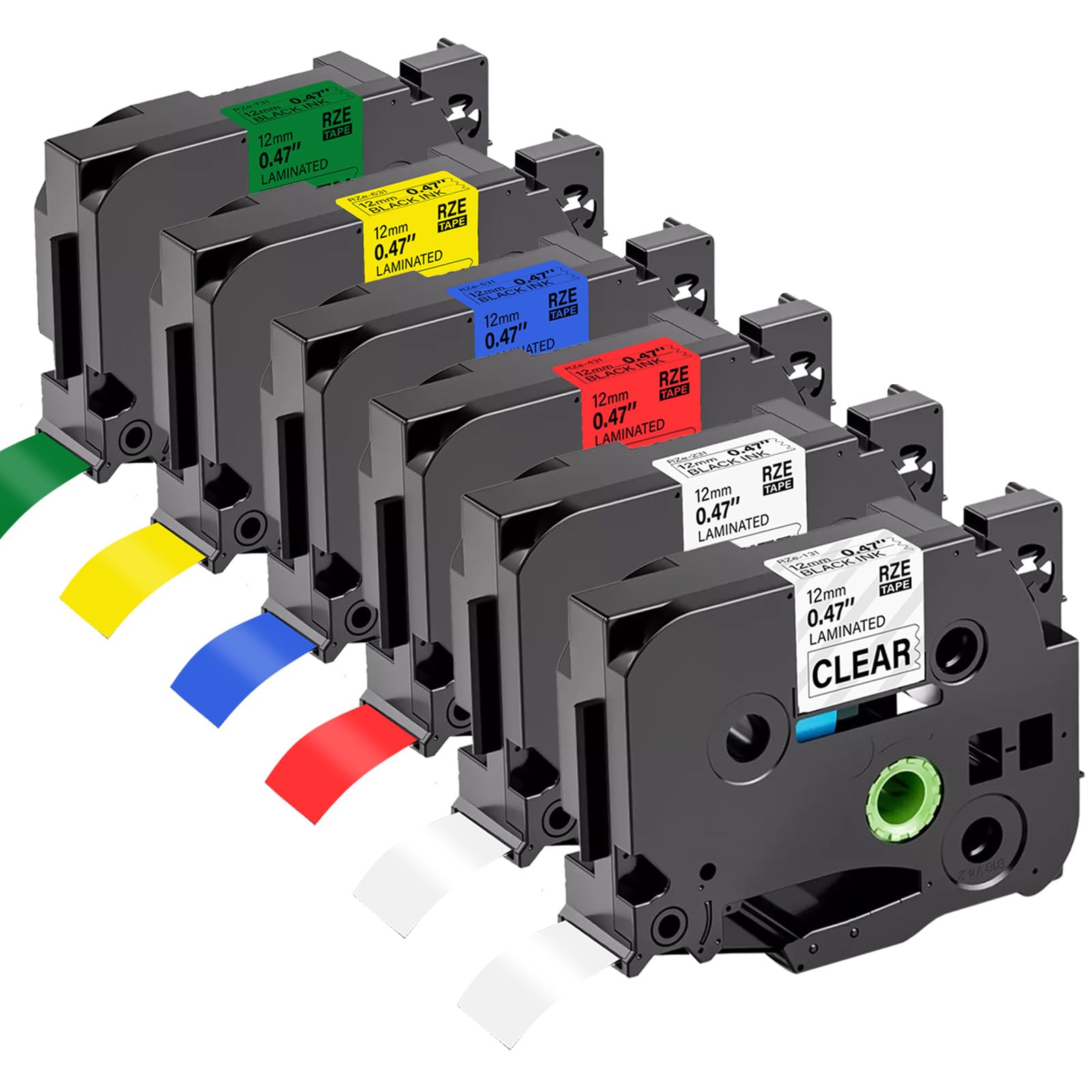 6x Compatible with Brother TZe-131 TZe-231 TZe-431 TZe-531 TZe-631 TZe-731 Tze 12 mm for Brother PT-H107B PT-P710BT PT-H100LB PT-E110 H100R D210 H200 H111 0 D40 0 1000 1250 H101C D200 D600VP