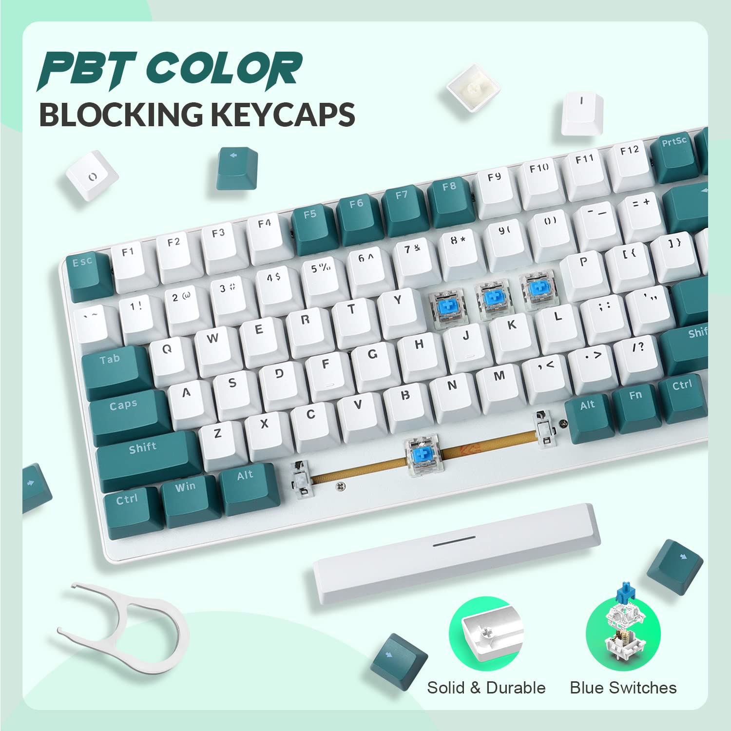 ZIYOU LANG K3 Teclado Gaming Mecánico con Cable 100% – Retroiluminación LED Arcoíris, Teclas Anti-Ghosting Completo, Teclado Numérico, Interruptores Azules, Carcasa Metálica, para PC/Mac – Verde