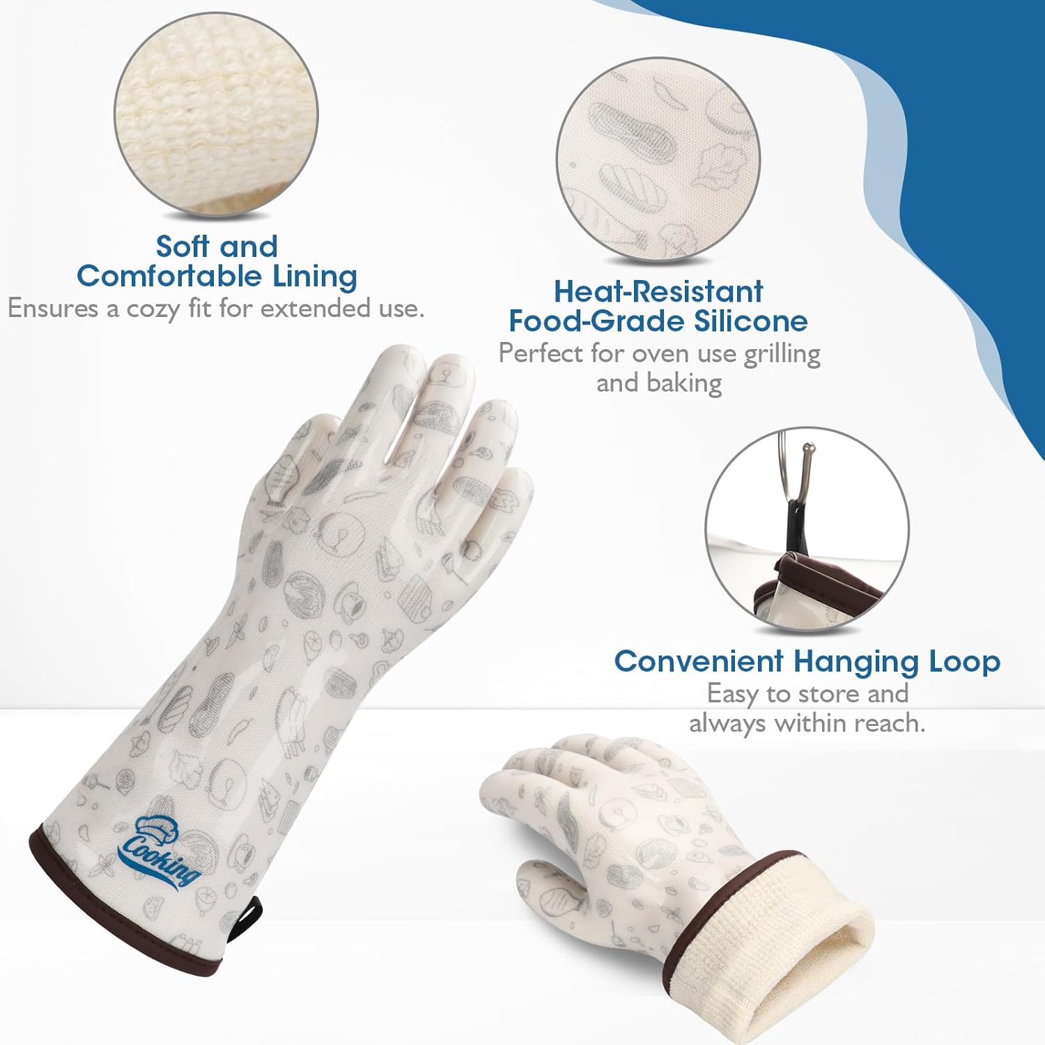 Liquid Silicone Gloves Baking for Oven Heat Resistant Glove with Fingers Hot Mitts for Women Fireproof White XLarge - Image 2