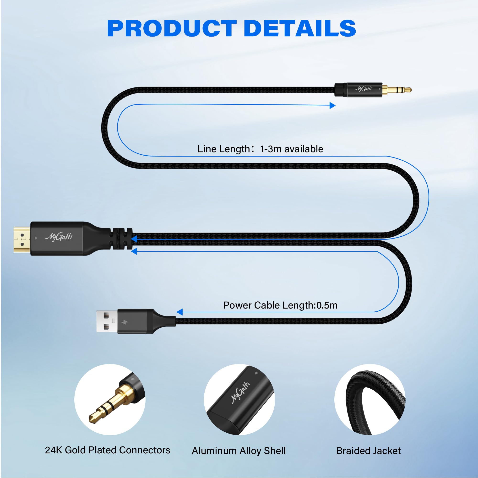Cable convertidor unidireccional HDMI ARC/eARC de 3,5 mm a 3,5 mm AUX estéreo, cable convertidor USB de 192 kHz PCM para TV a Home Cinema Amplificador de sistema/altavoces antiguos – Plug