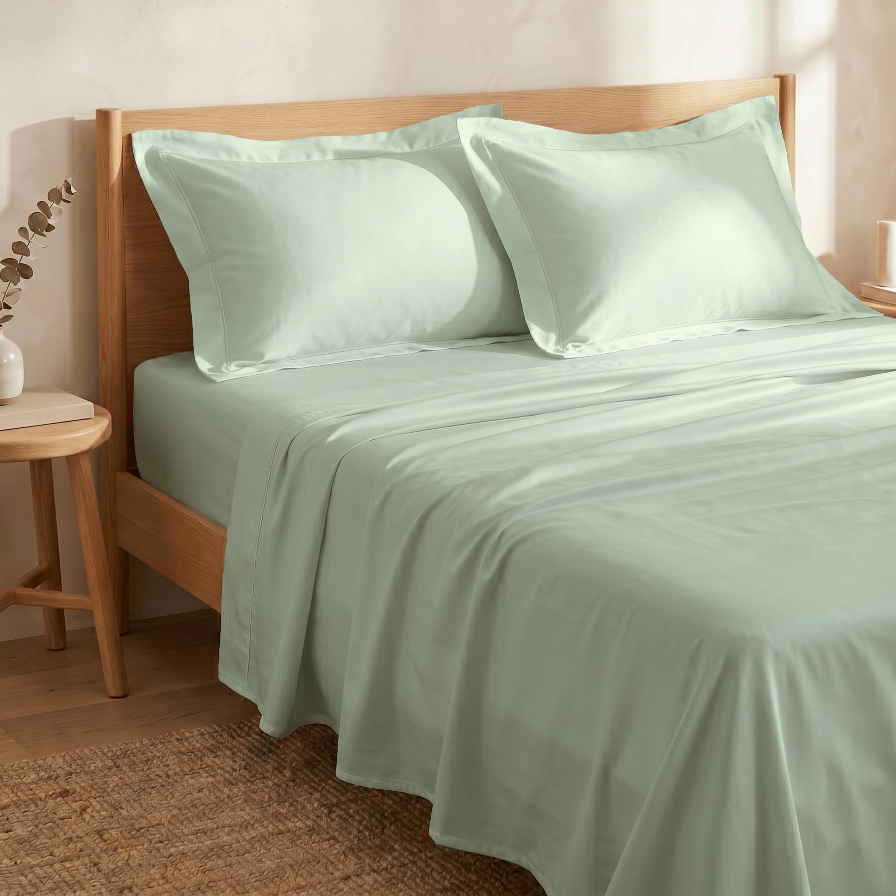Huesland 100% Cotton Sateen Weave Bedsheet 300 TC – Premium Luxury Double Bed Set | Misty Jade | 88 x 100 inches-image-48
