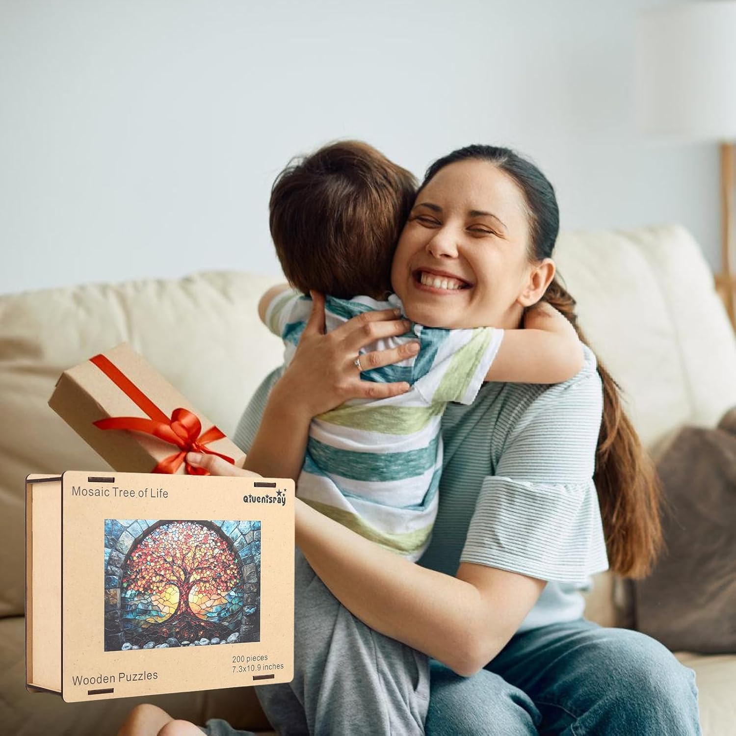 Qiuenisray Wooden Adults Puzzles 200 Pieces, Mosaic Tree of Life Jigsaw Puzzles for Women Girl, FSC Certified Wall Decor, Unique Animal Shape Puzzles Pieces, Wood Gift for Family Game 10.9x7.3 in