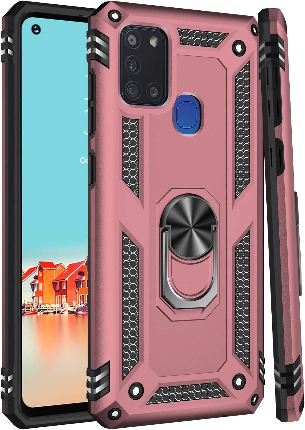 LUMARKE Galaxy A21S Case,Pass 16ft. Drop Tested Military Grade Cover with Magnetic Ring Kickstand Compatible with Car Mount Holder,Protective Phone Case for Samsung Galaxy A21S Rose Gold