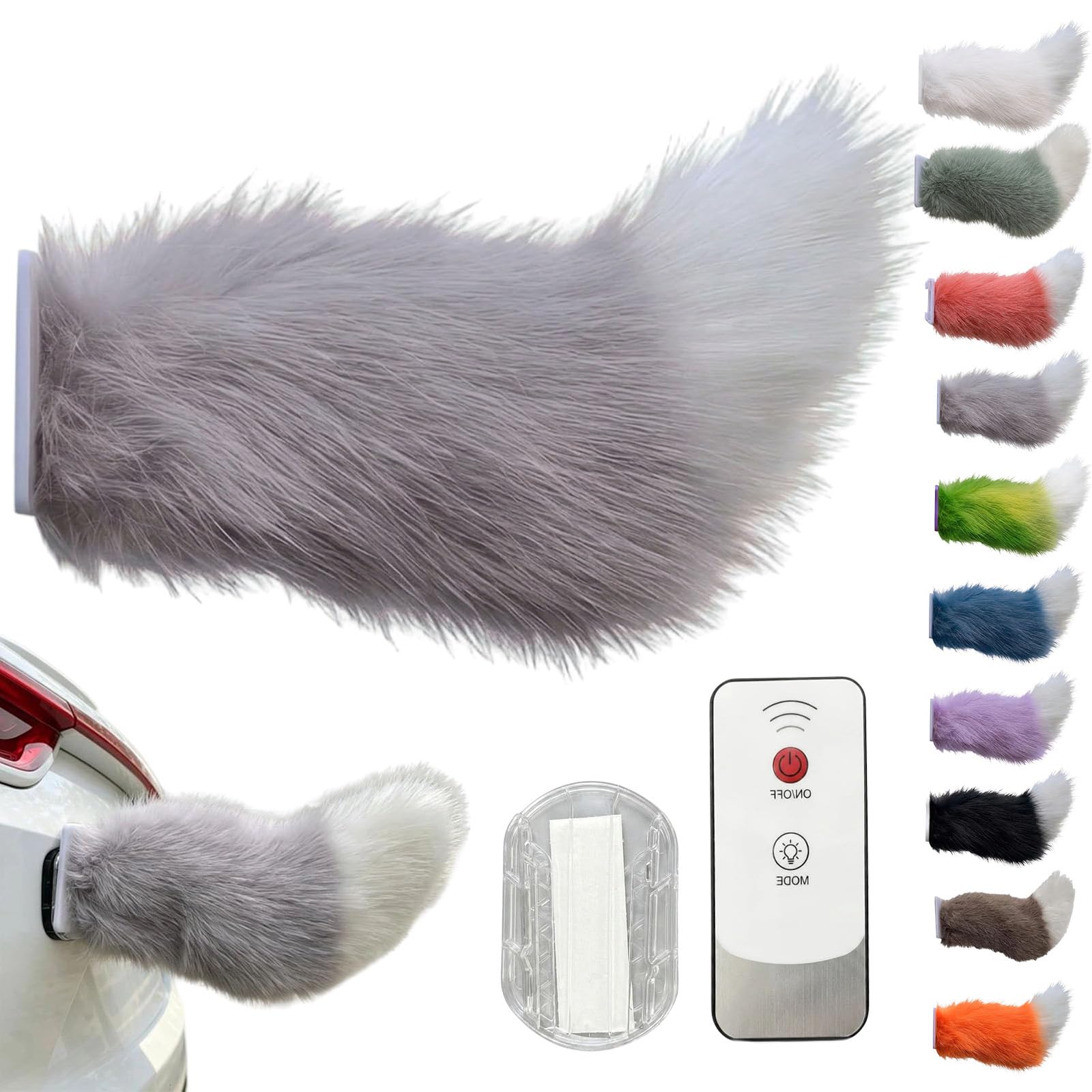 CUOSTU Remote Control Electric Car Tail, Wagging Tail for Car, USB Rechargeable Fluffy Tails Drift for Cars, Remote & Voice Control Moving Plush Tails forBicycle Auto Trunk Motorcycle RV Decor (Gray)
