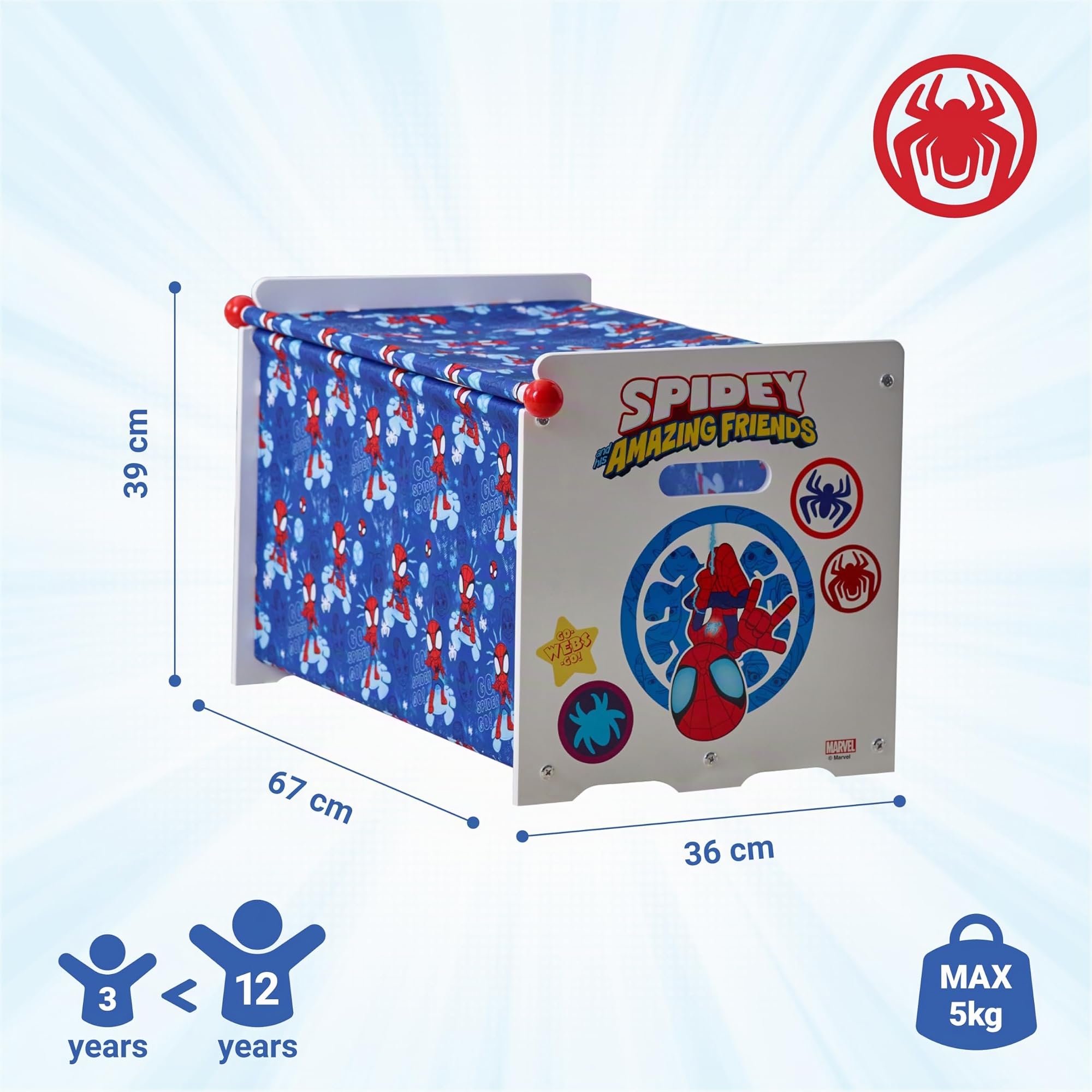 SPIDER-MAN Marvel Spiderman - Baúl para juguetes de madera y tela