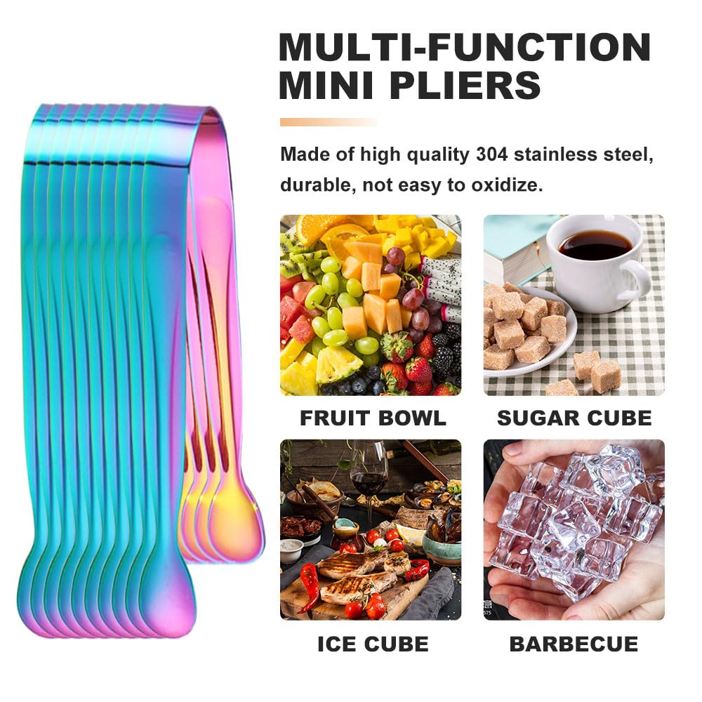 10 Stück Zuckerzange Eiszange Set,Edelstahl Zuckerzange Candybar Bunte Eiswürfelzange Klein Mini Servierzange für Party Kaffee Bar Küche (Bunte)