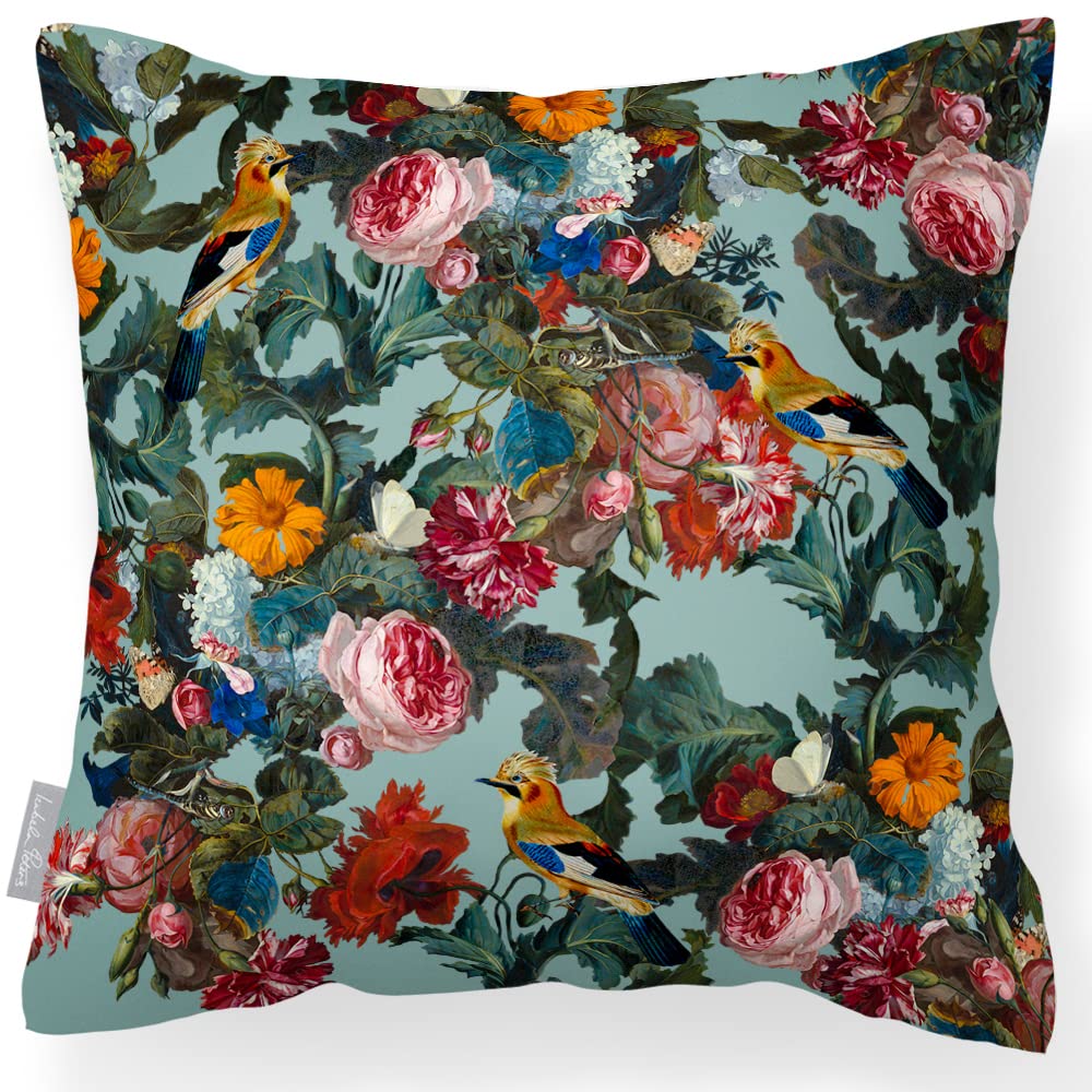 Izabela Peters Blue Surf Waterproof Outdoor Cushion - Birds In Paradise 43 Cm Filled Garden Seat Pad For Furniture And Chairs