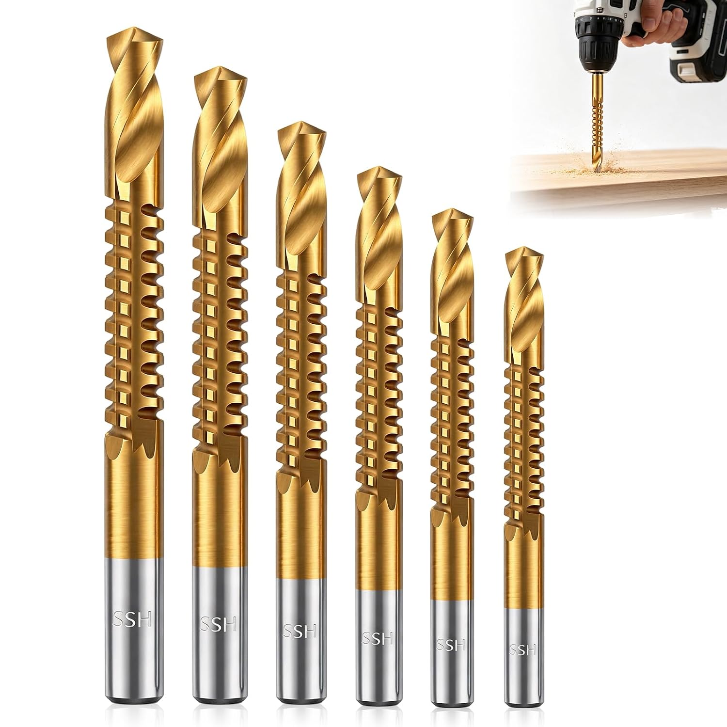 2026 Upgraded 6pcs HSS Twist Drill Bit Set,Titanium Coated Twist Drill Bits for Multi-Material Drilling, for Drilling Screwing Boring Carving Cutting Polishing
