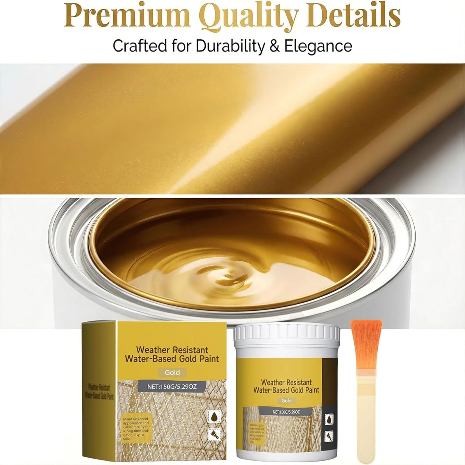 Pintura dorada a base de agua resistente a la intemperie150 g, pintura de hoja de oro brillante a base de agua, pinturas metálicas acrílicas antiguas impermeables, pinturas artesanales (3Pcs)