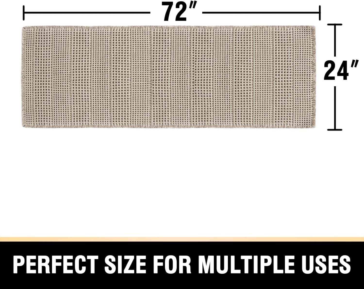 H.VERSAILTEX Upgraded Waffle Runner Rug Super Absorbent Non Slip Bath Rugs for Beside Tub, 24" x 72", Irish Cream - Image 2