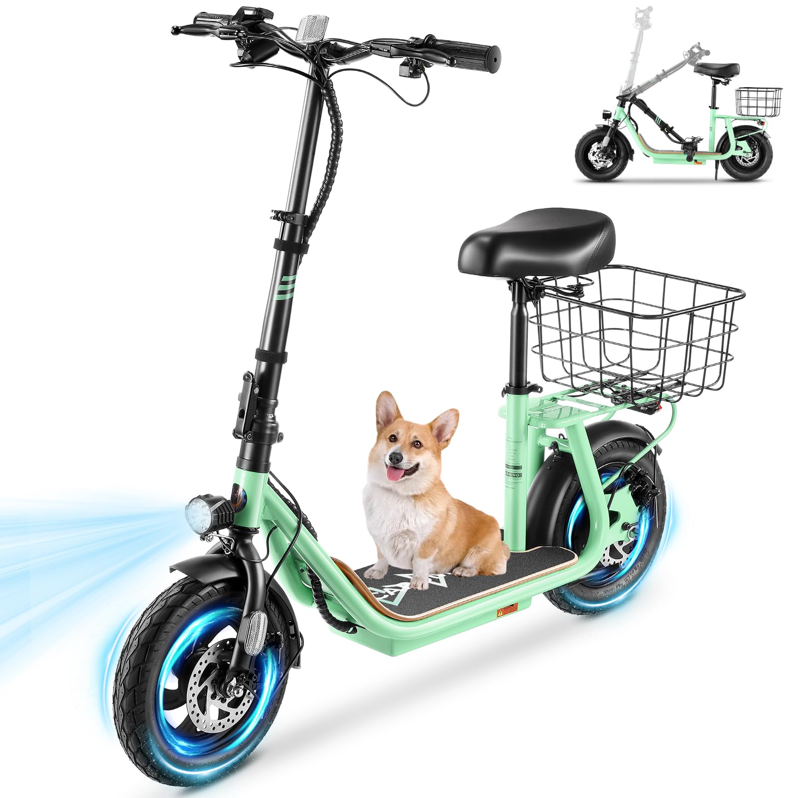 CaromaPeak 1200W/800W Electric Scooter with Seat, 30 Miles Max Range Electric Scooter Adults&Teens, 20MPH Top Speed Foldable Ebike, Adjustable E-Bike with Basket&Kid Seat, Commuter Escooter