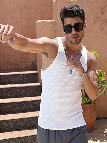 Miniatura 6 de Camisetas sin mangas para hombre, camisetas musculares para entrenamiento, gimnasio, camisetas de entrenamiento a rayas